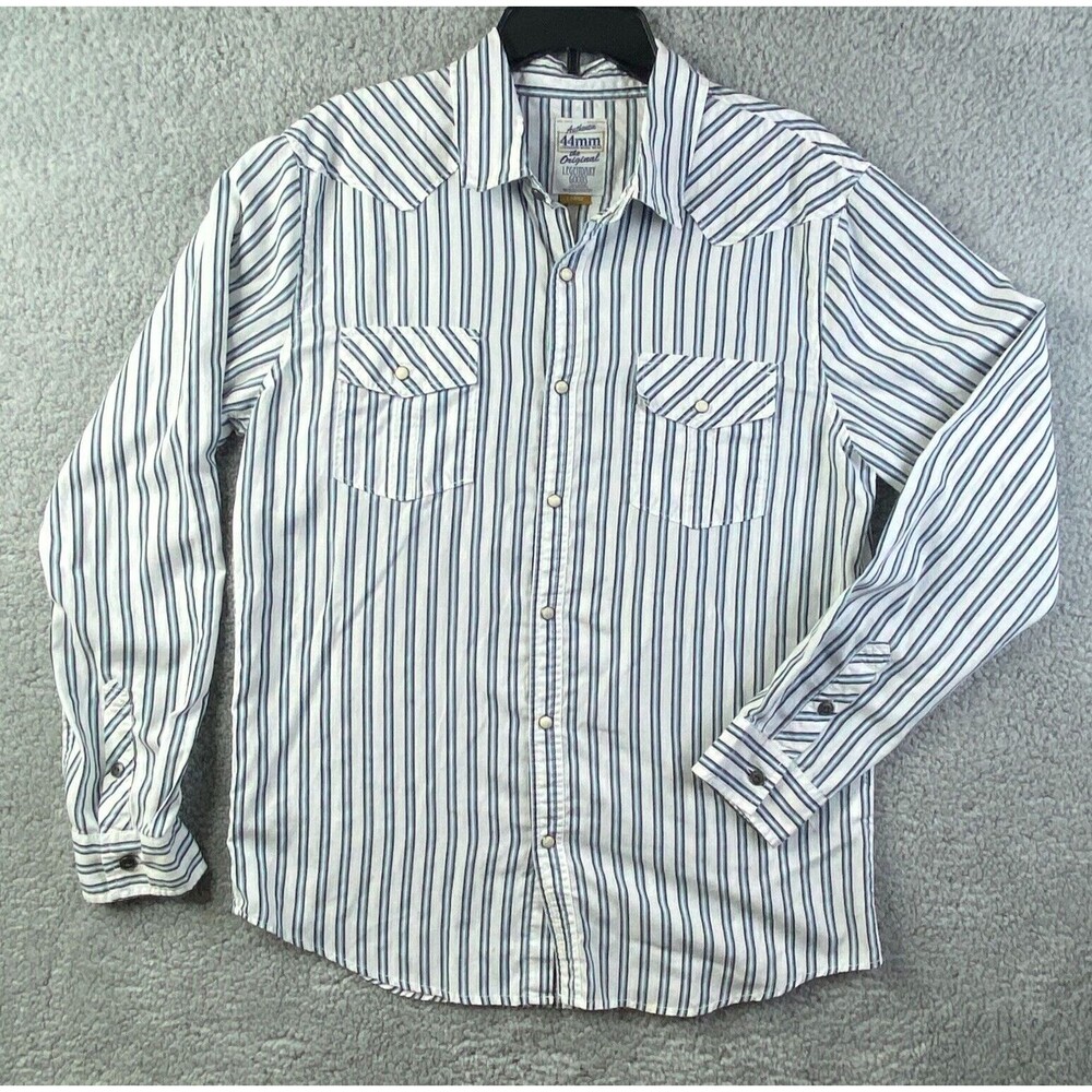 44MM Authentic Legendary Work Wear Mens Large Striped Western Pearl Snap